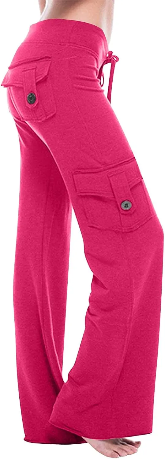 Womens Wide Leg Yoga Pants cargo wide leg pants Plus Size Flare Leggings Baggy Pants Flare Yoga Pants with Pockets