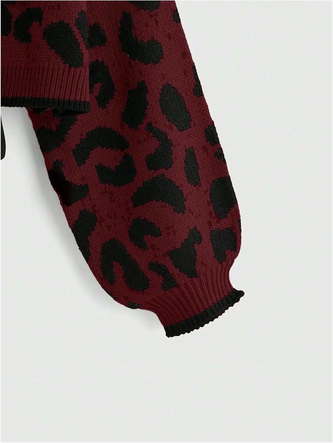 Women's Y2k Leopard Print Sweater Cardigans Bow Tie Front Crop Knit Cardigans Long Sleeve Crew Neck Cheetah Sweater