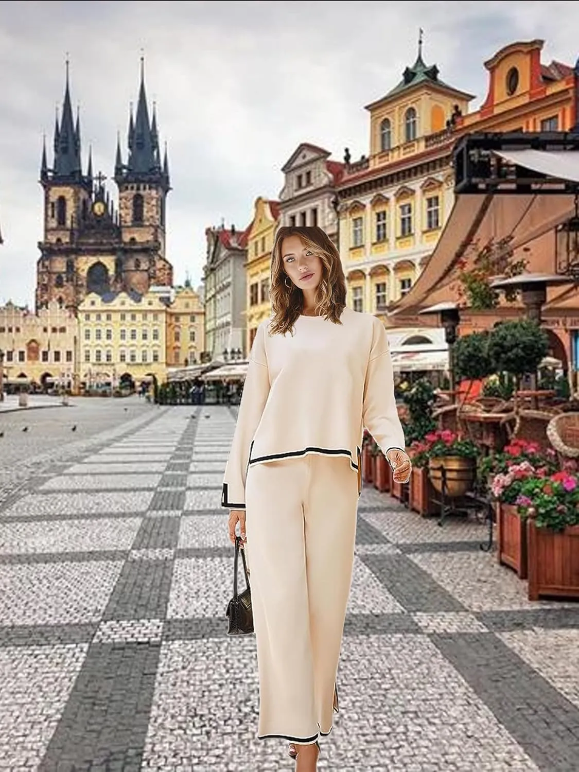 Woolicity NEW Womens 2 Piece Sweatsuit Set Outfits Long Sleeve Knit Sweater Top Wide Leg Pants Lounge Sets Tracksuits Set