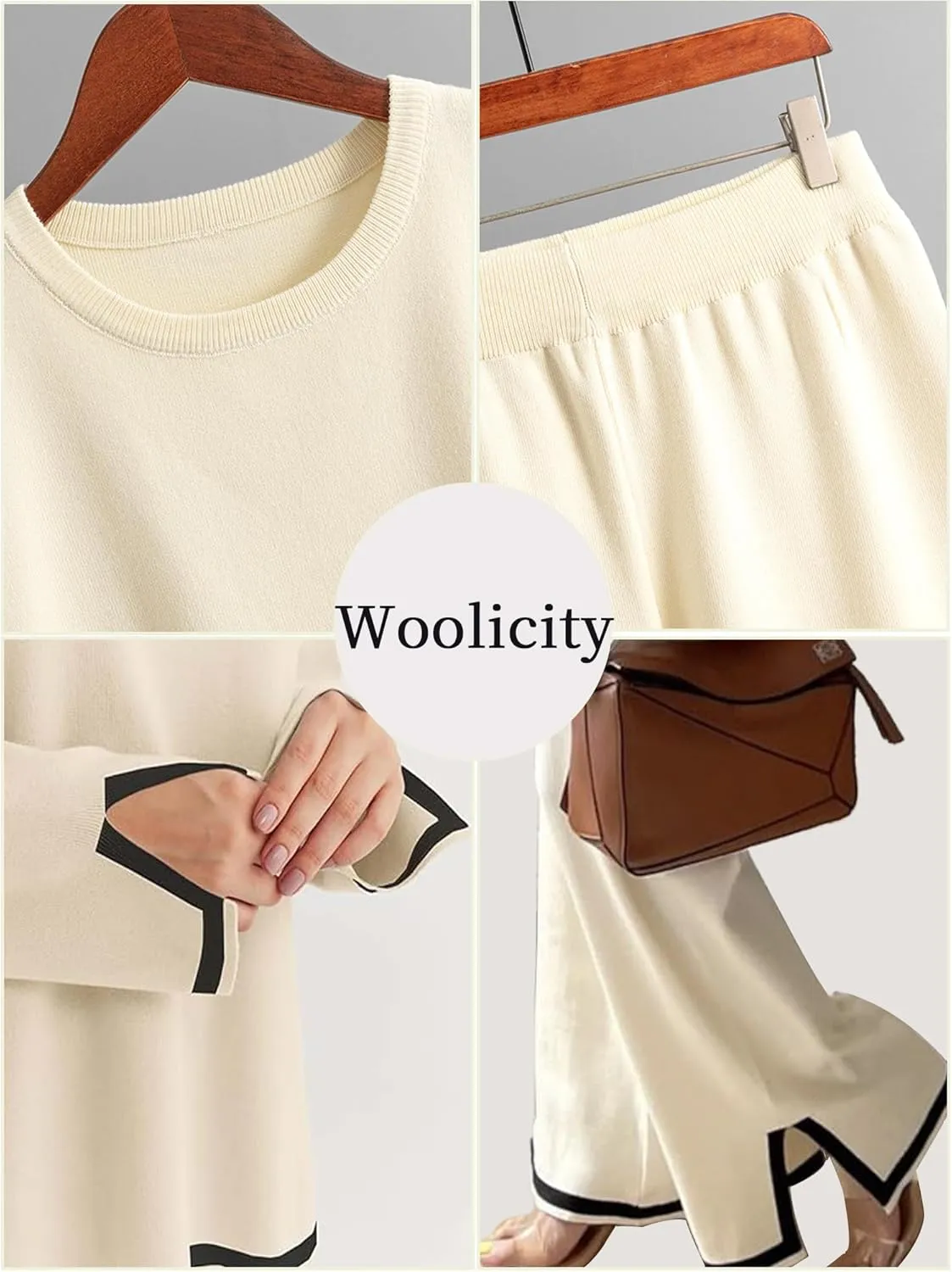 Woolicity NEW Womens 2 Piece Sweatsuit Set Outfits Long Sleeve Knit Sweater Top Wide Leg Pants Lounge Sets Tracksuits Set