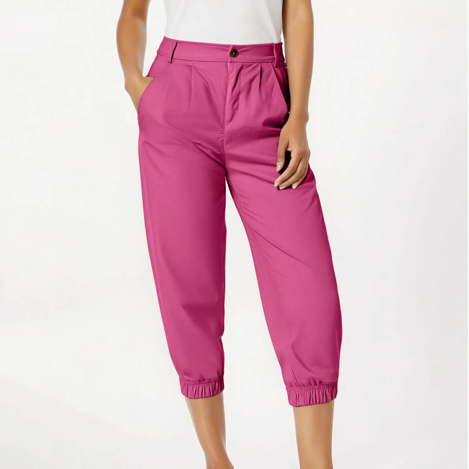 Work Capri Pant for Women Summer Business Casual High-Waist Crop Pant Fashion Dressy Trousers with Pockets S-3XL