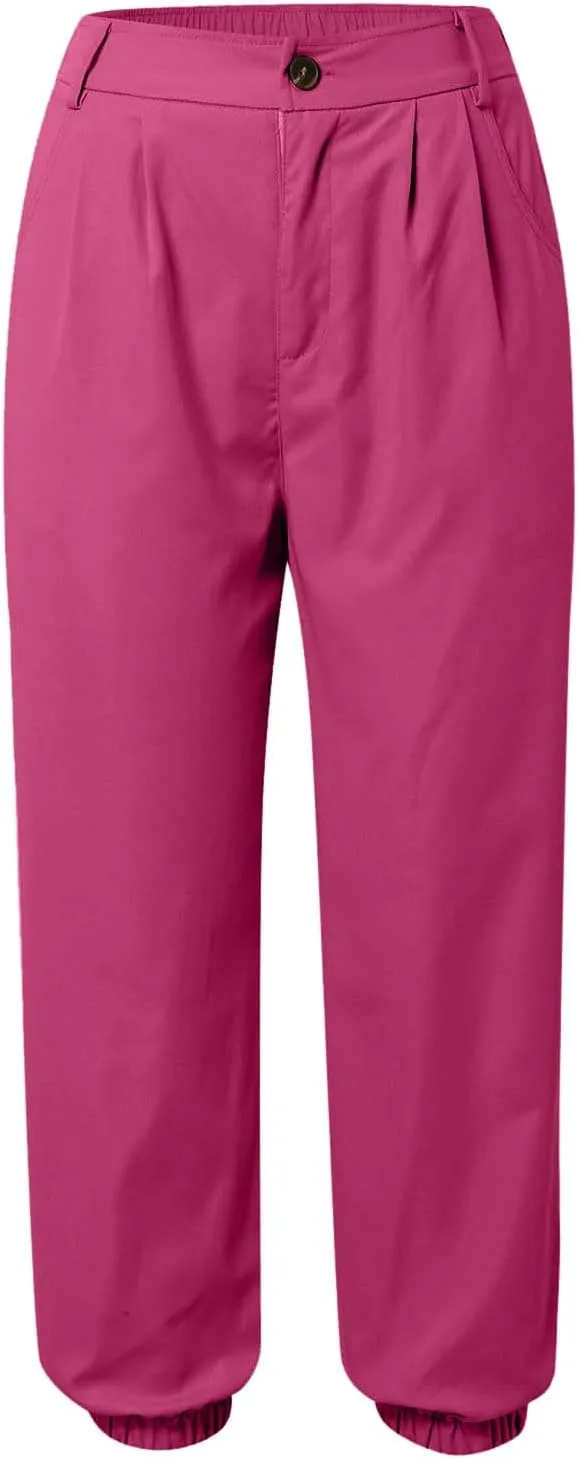 Work Capri Pant for Women Summer Business Casual High-Waist Crop Pant Fashion Dressy Trousers with Pockets S-3XL