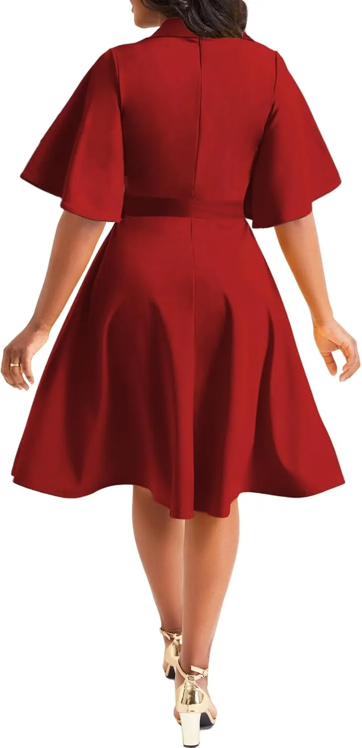Xinlees Womens Casual Formal Fit and Flare Church Wedding Guest Work Dresses