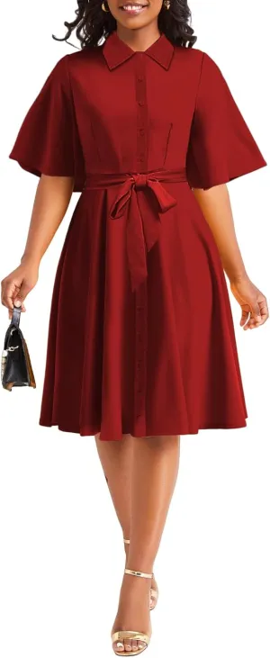 Xinlees Womens Casual Formal Fit and Flare Church Wedding Guest Work Dresses