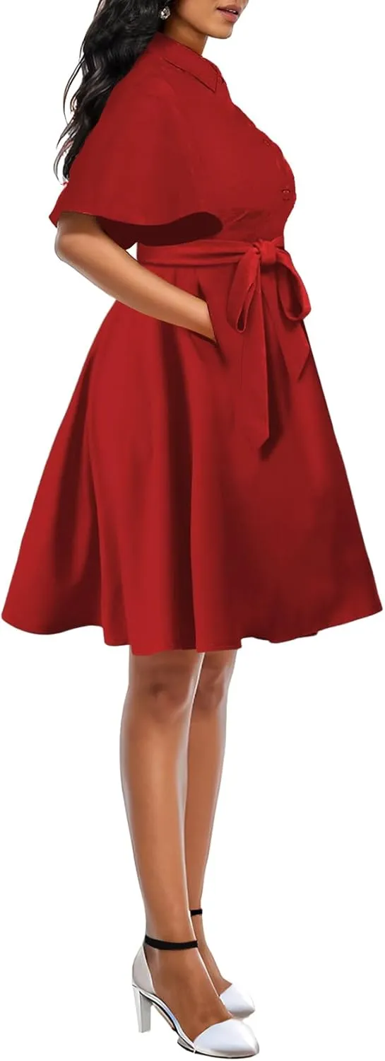 Xinlees Womens Casual Formal Fit and Flare Church Wedding Guest Work Dresses