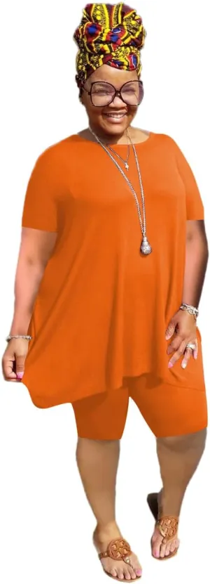YeGine Women Plus Size 2 Piece Outfits Casual Short Sleeve Tunic Tops Shorts Sets Summer Oversized Tshirts Shorts Sweatsuits