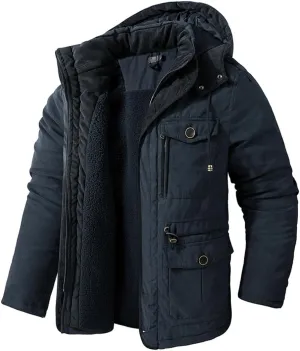 Yeuyyben Men's Thicken Parkas Warm Winter Jacket Cashmere Fleece Coats Outdoor Cotton-Padded Male Windbreaker Hooded Outwear