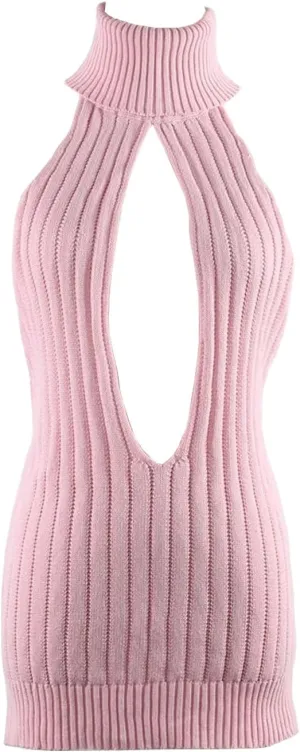 YOMORIO Women's Sexy Virgin Killer Sweater Backless Sweater Dress Hollow Out Cosplay Knit Tank Top Vest