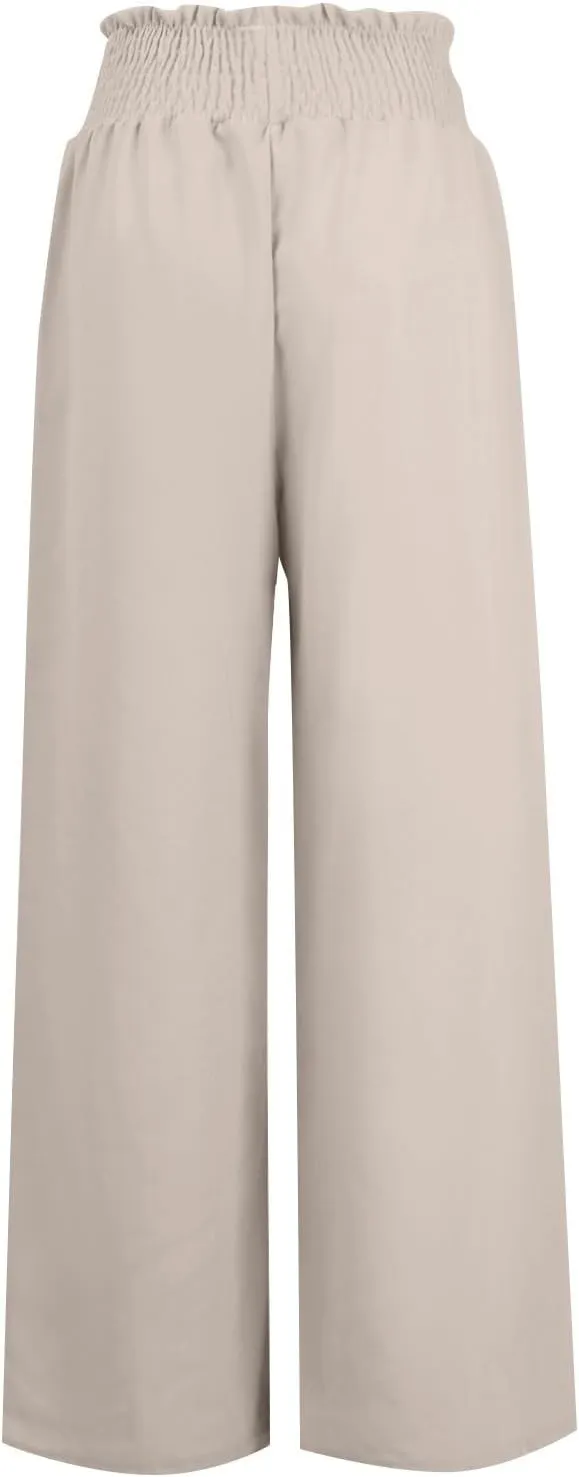 YRAETENM Linen Pants Women Boho Wide Leg High Waisted Palazzo Pants Casual Flowy Drawstring Long Lounge Trousers with Pockets