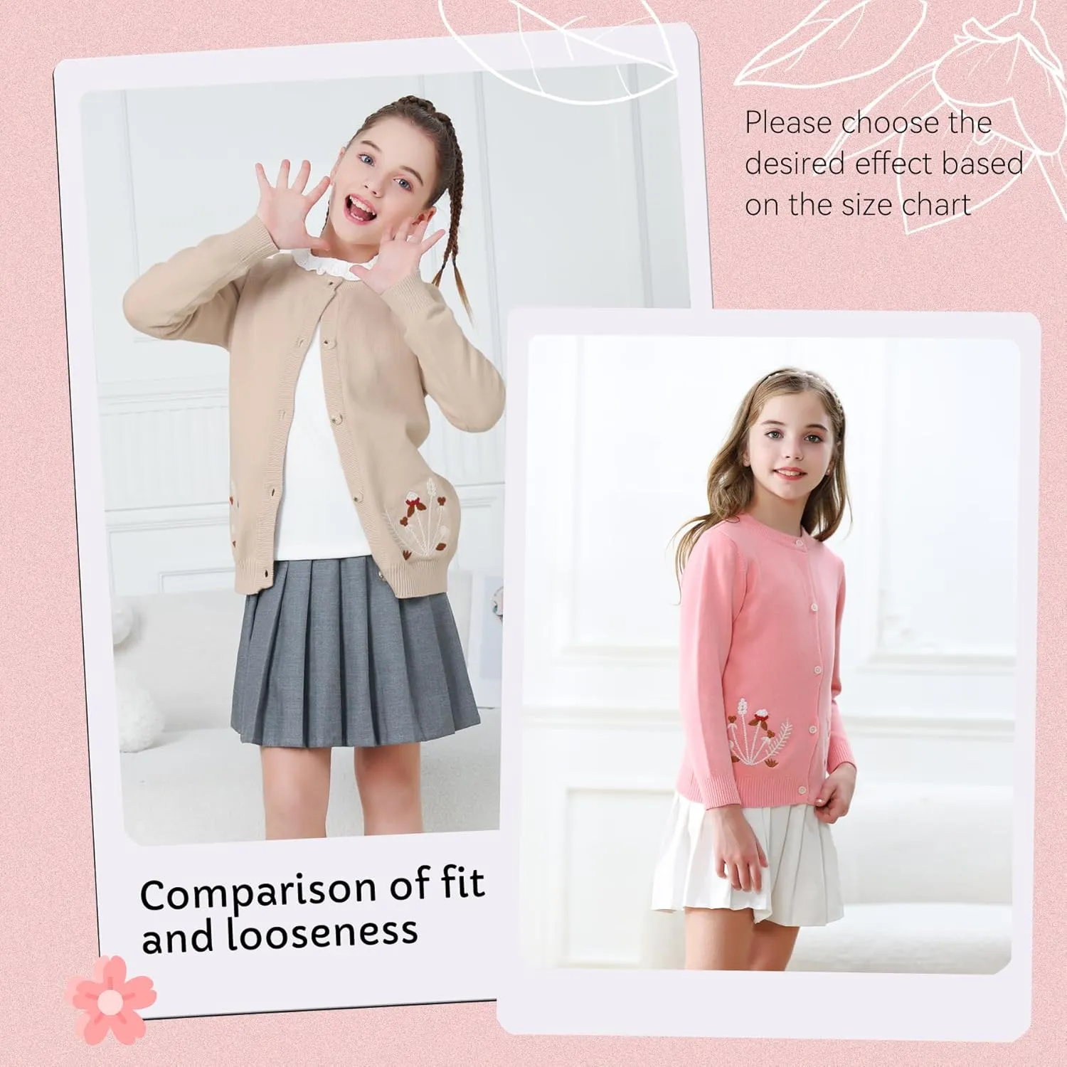 Zando Girls Cardigan Sweater Cotton Girls Long Sleeve Sweater Crewneck Button Up Knit Sweaters for Girls 4-12 Years