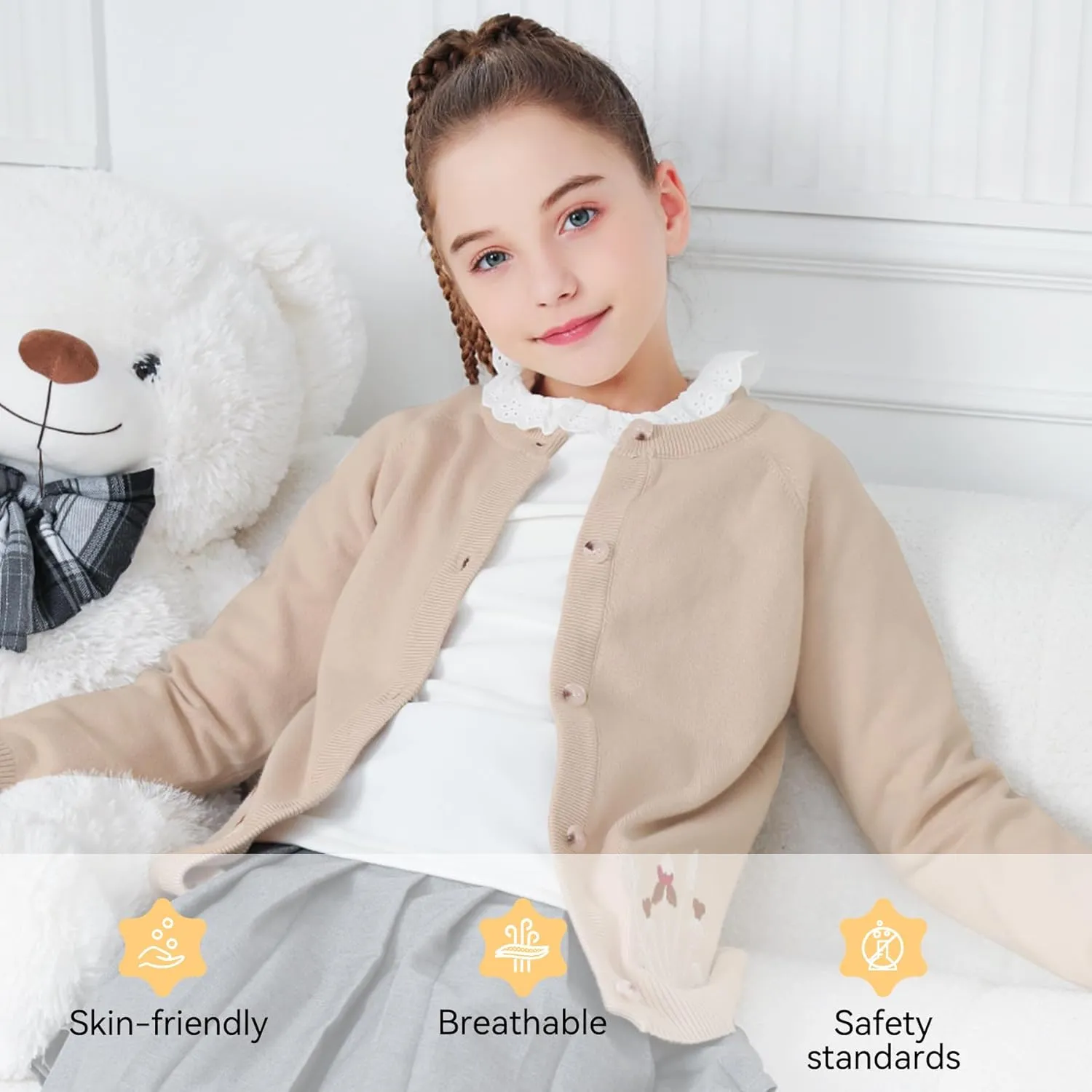 Zando Girls Cardigan Sweater Cotton Girls Long Sleeve Sweater Crewneck Button Up Knit Sweaters for Girls 4-12 Years