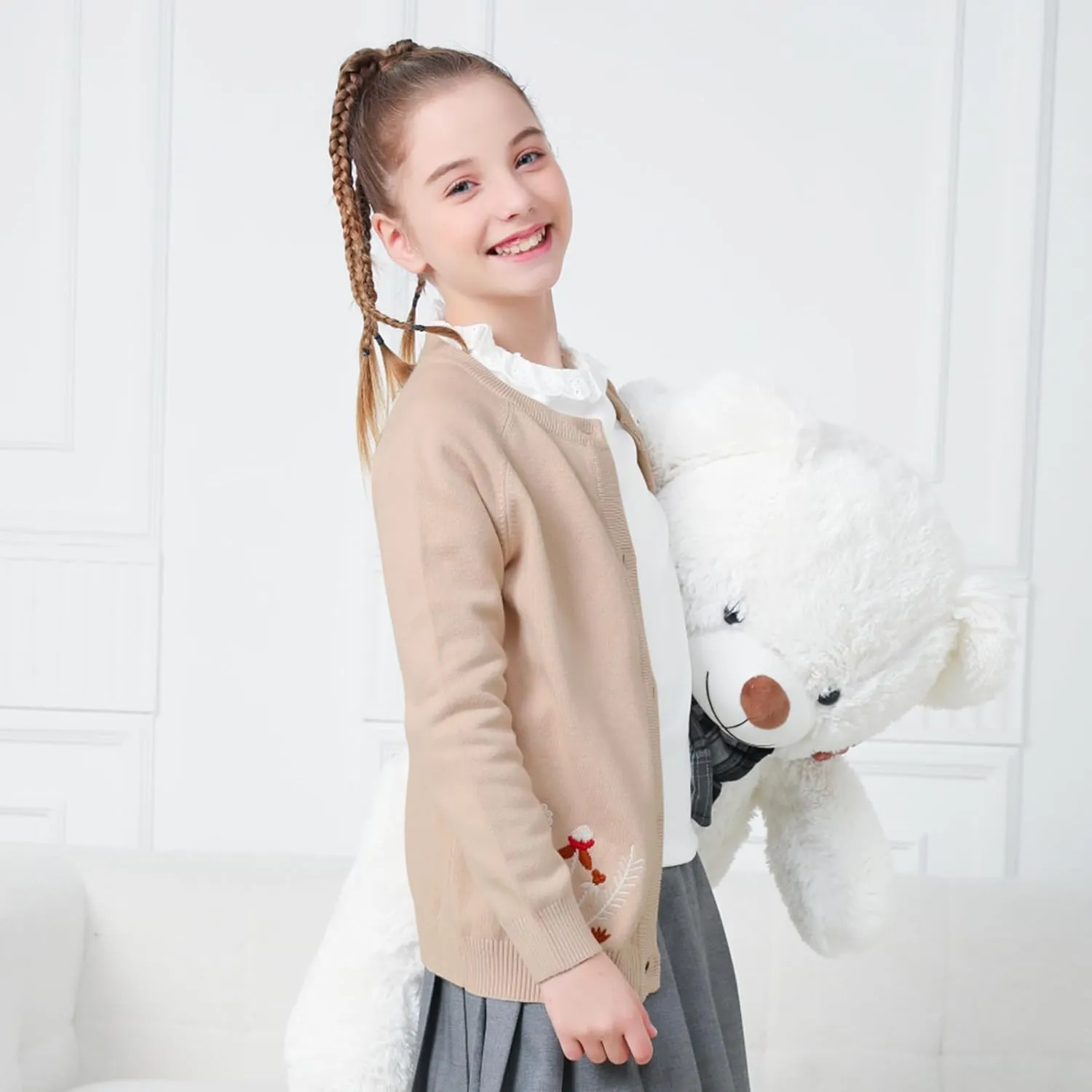 Zando Girls Cardigan Sweater Cotton Girls Long Sleeve Sweater Crewneck Button Up Knit Sweaters for Girls 4-12 Years