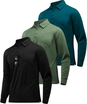 ZITY 3 Pack Long Sleeve Polo Shirts for Men with Pocket Moisture Wicking Outdoor Workwear Office Casual Collared Shirts Fall
