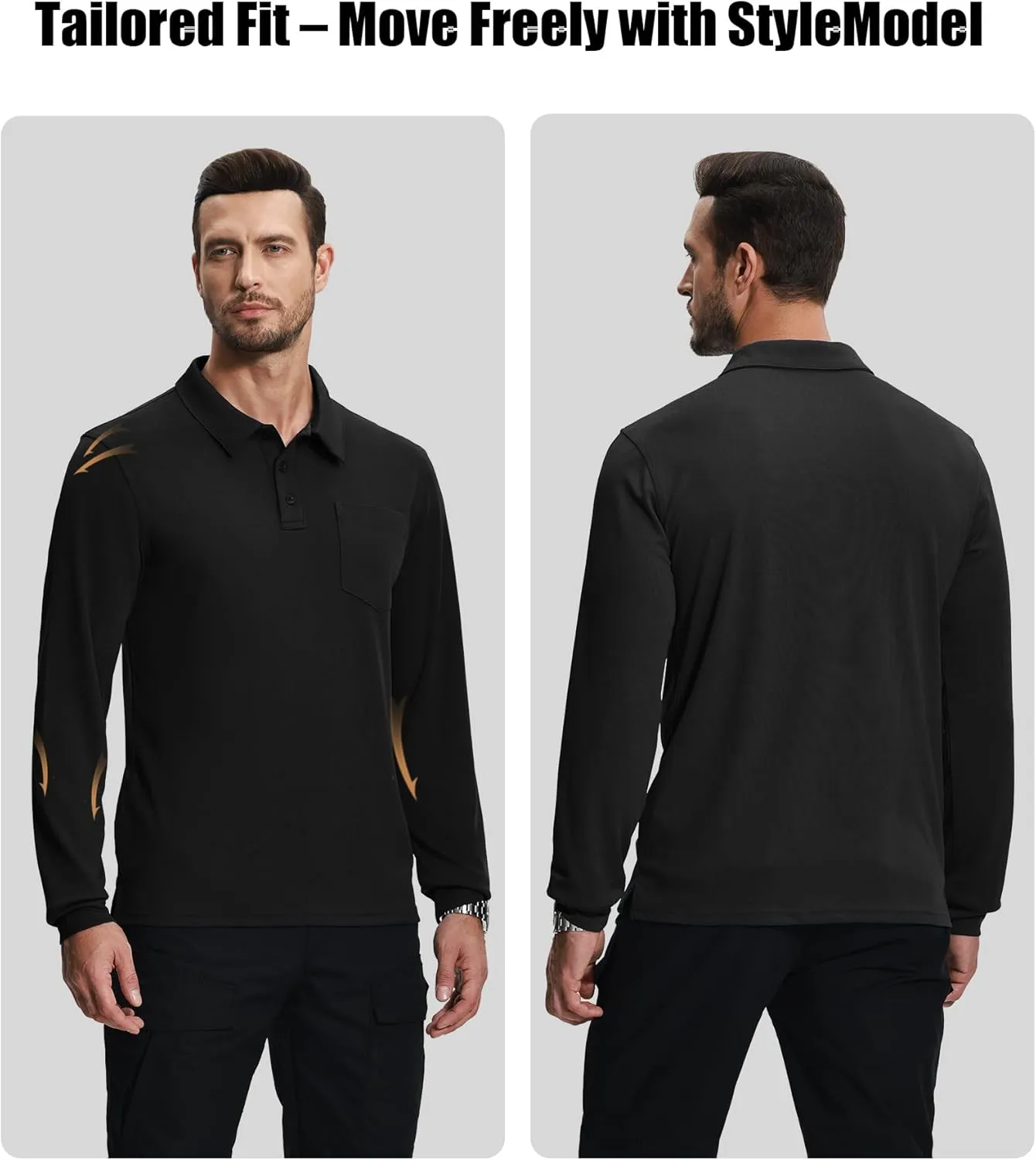 ZITY 3 Pack Long Sleeve Polo Shirts for Men with Pocket Moisture Wicking Outdoor Workwear Office Casual Collared Shirts Fall