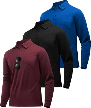 ZITY 3 Pack Long Sleeve Polo Shirts for Men with Pocket Moisture Wicking Outdoor Workwear Office Casual Collared Shirts Fall